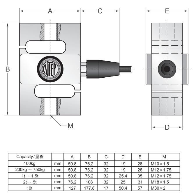 美国传力 BSS-5T称重传感器产品尺寸
