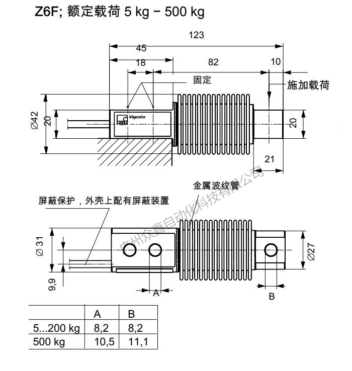 德国HBM Z6FC3系列5kg至500kg产品尺寸
